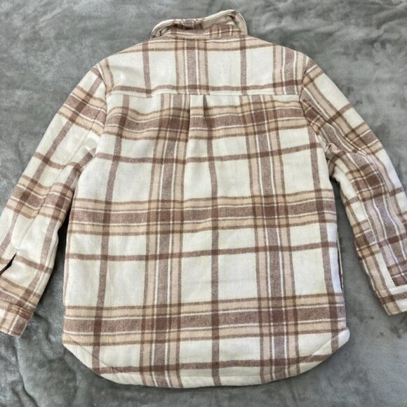 Hurley Cream & Brown Plaid Flannel Shacket Jacket Fall Neutral Pocket Size Small - Picture 11 of 12